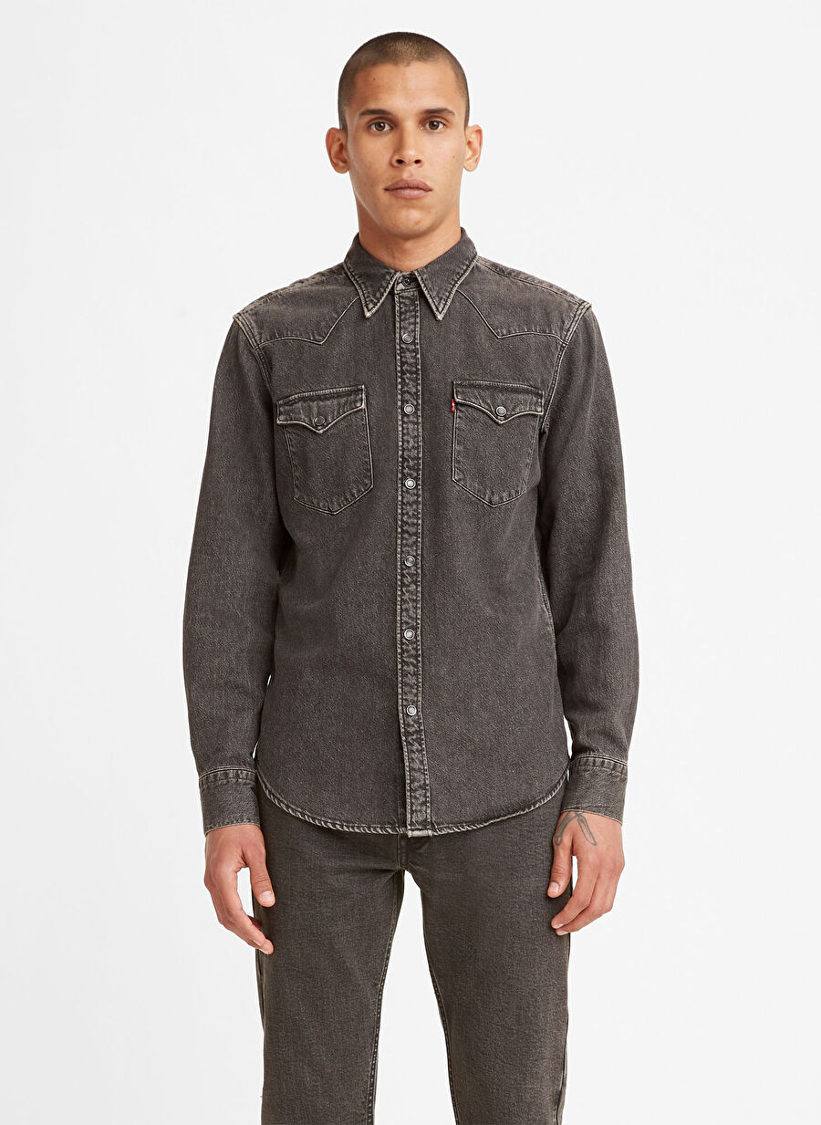 BARSTOW WESTERN STANDARD BLACK WASH Standard Fit Siyah Erkek Denim Gömlek