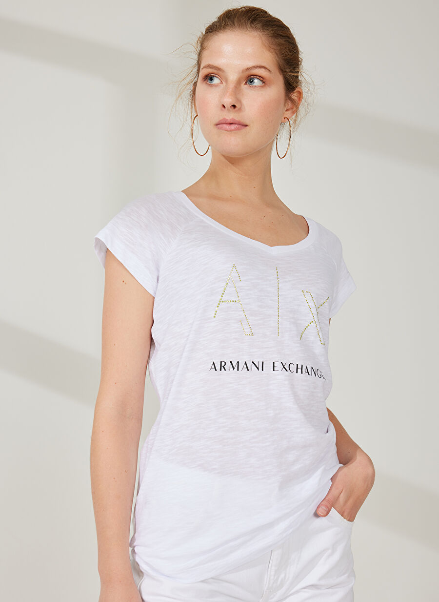 Armani Exchange Baskılı Beyaz Kadın T-Shirt 3RYTFF