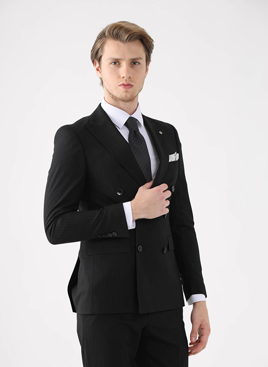 Dufy Standart Bel Slim Fit Siyah Erkek Takım Elbise DU1224203009