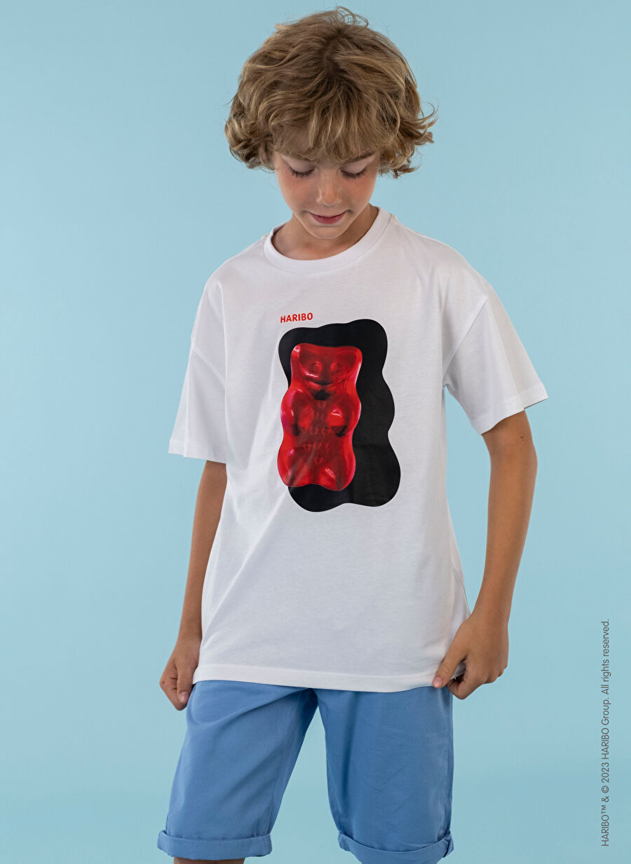 Haribo Baskılı Beyaz Erkek Çocuk T-Shirt HRBTXT010