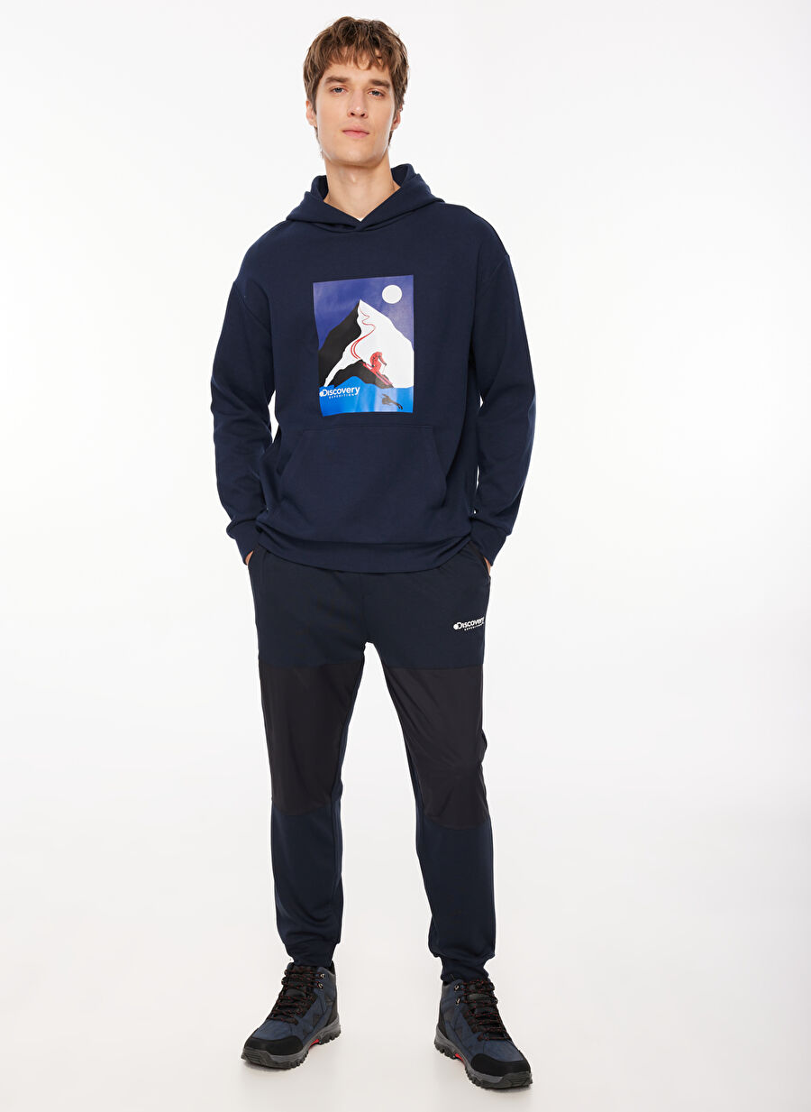 Discovery Expedition Lacivert Erkek Kapüşon Yaka Loose Fit Baskılı Sweatshirt D3WM-SWT35 Boyner