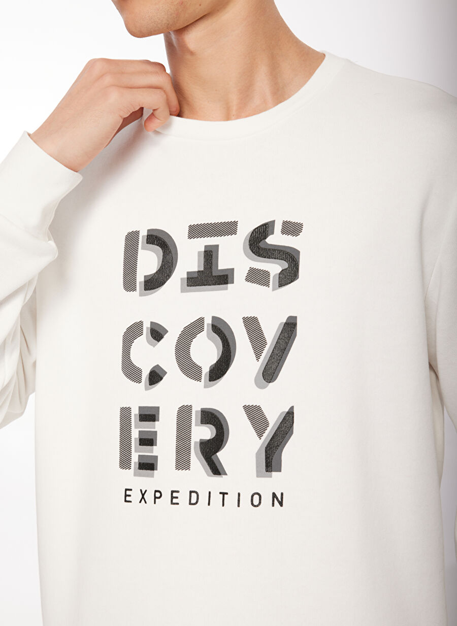 Discovery Expedition D3WM-SWT42 Ekru Relaxed Baskılı Erkek Sweatshirt