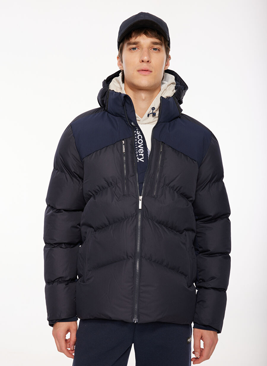Discovery Expedition Lacivert Erkek Kapüşon Yaka Basic Kapitone Mont D3WM-MNT9