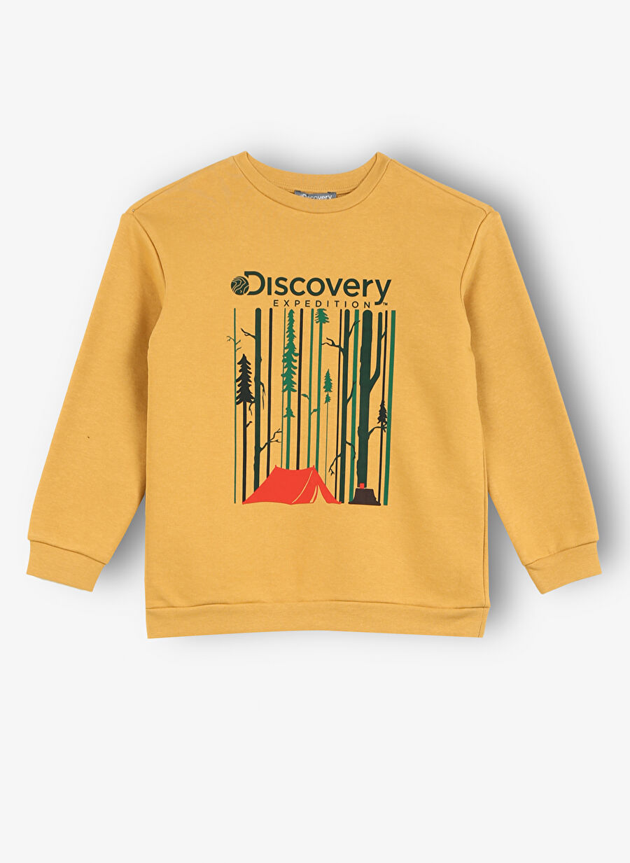 Discovery Expedition Hardal Erkek Çocuk Kapüşon Yaka Relaxed Fit Baskılı Sweatshirt D3WB-SWT37