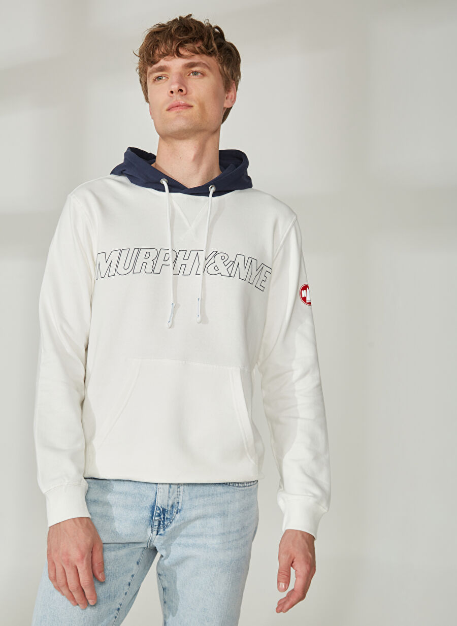 Murphy&Nye Kapüşon Yaka Düz Beyaz Erkek Sweatshırt FREIGHTER SWEATSHIRT