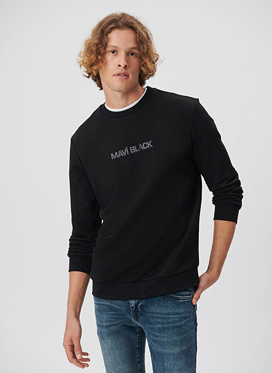 Mavi Kapüşon Yaka Siyah Erkek Sweatshırt M0S10017-900_MAVİ BLACK SWEATSHIRT