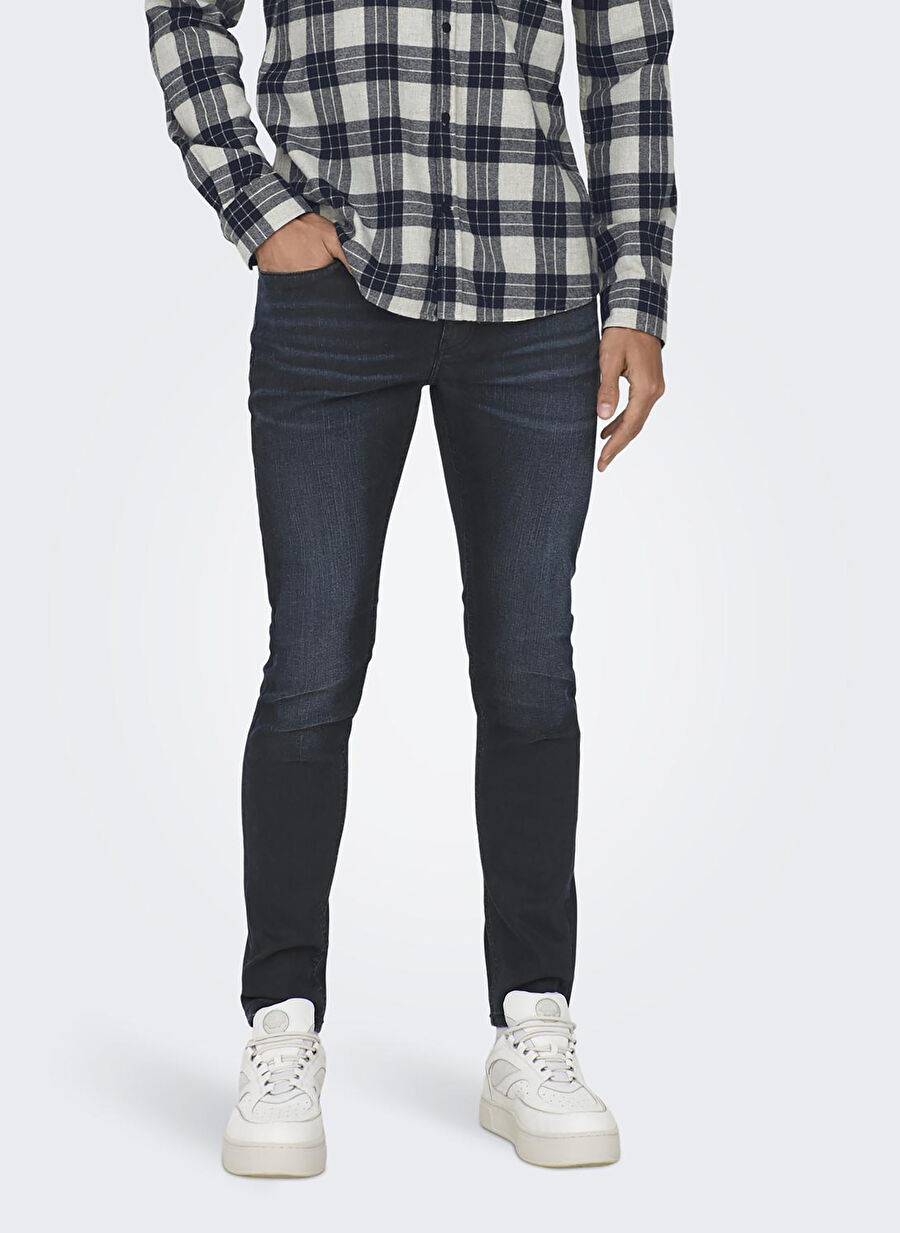 Only & Sons  Erkek Dar Paça Slim Fit Taşlamalı Denim Pantolon 22026814_ONSLOOM SLIM LIFE B. BLACK