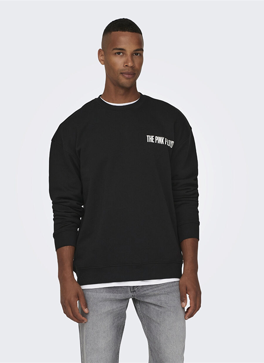 Only & Sons Siyah Erkek Rahat Baskılı Sweatshirt 22027056_ONSPINK FLOYD RLX CREW NEC