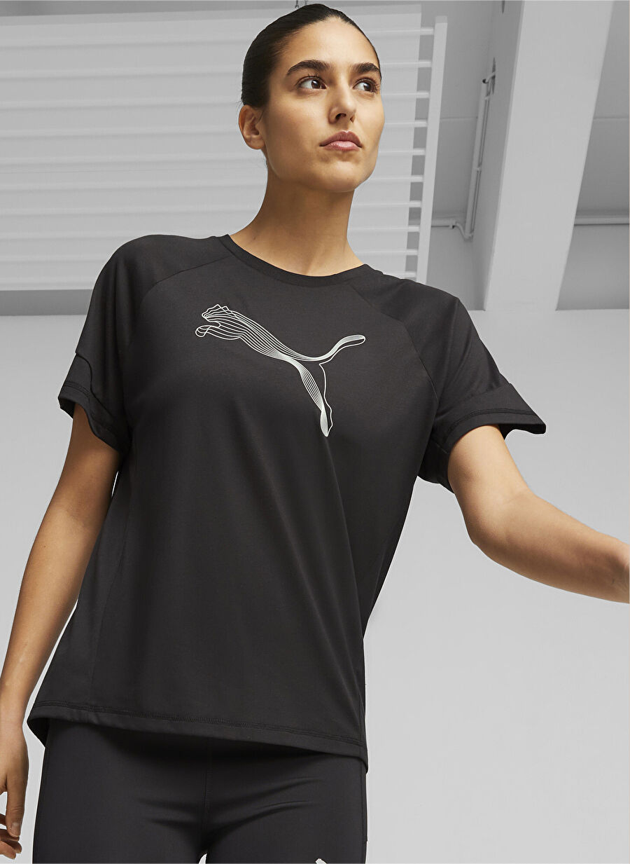 Puma Siyah Kadın Yuvarlak Yaka Regular Fit T-Shirt EVOSTRIPE Tee