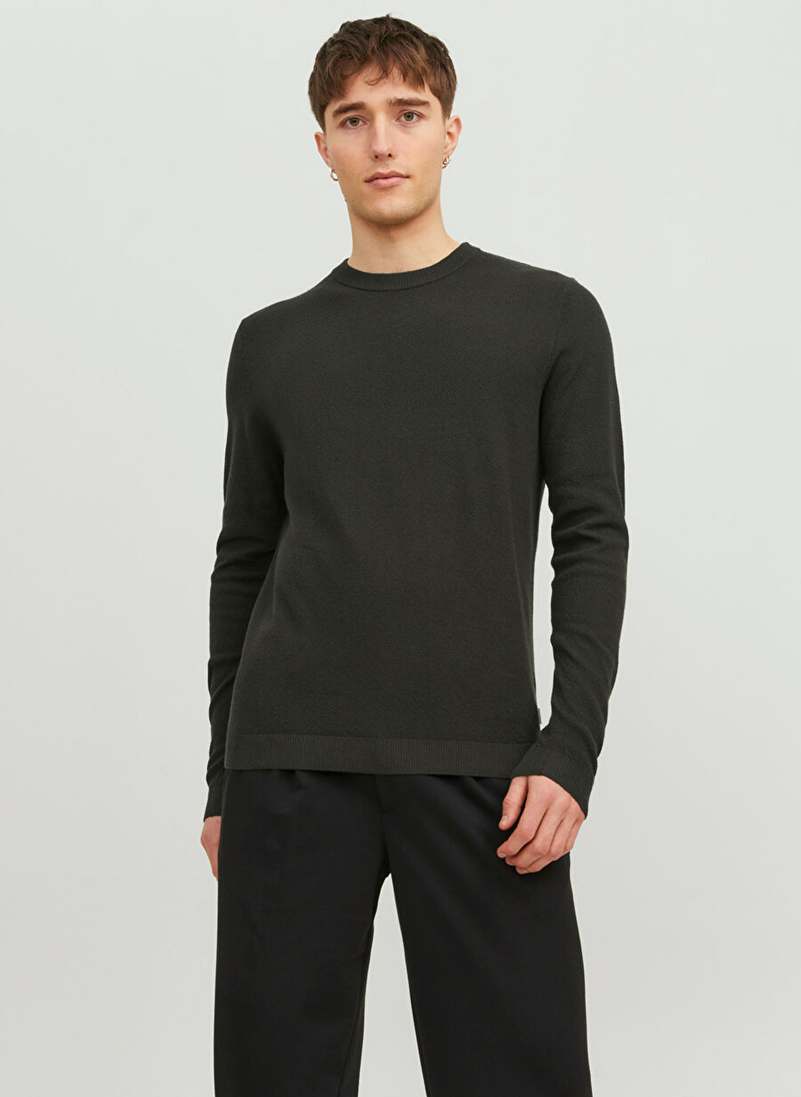 Jack & Jones Bisiklet Yaka Standart Haki Erkek Kazak 12236766_JJEMARCUS KNIT CREW NECK