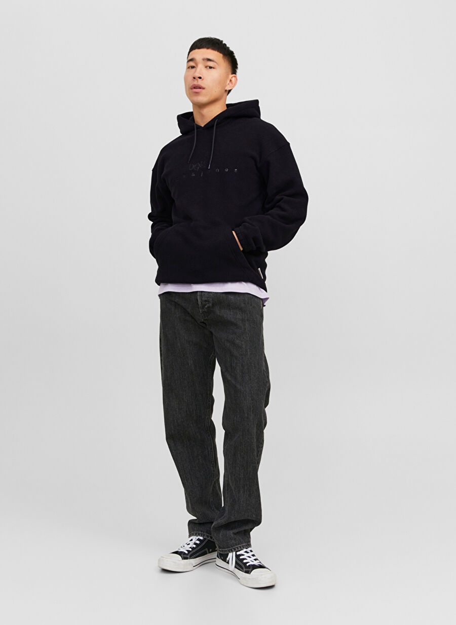 Jack & Jones Kapüşon Yaka Siyah Erkek Sweatshırt 12242470_JORSILVERLAKE FLEECE HOOD