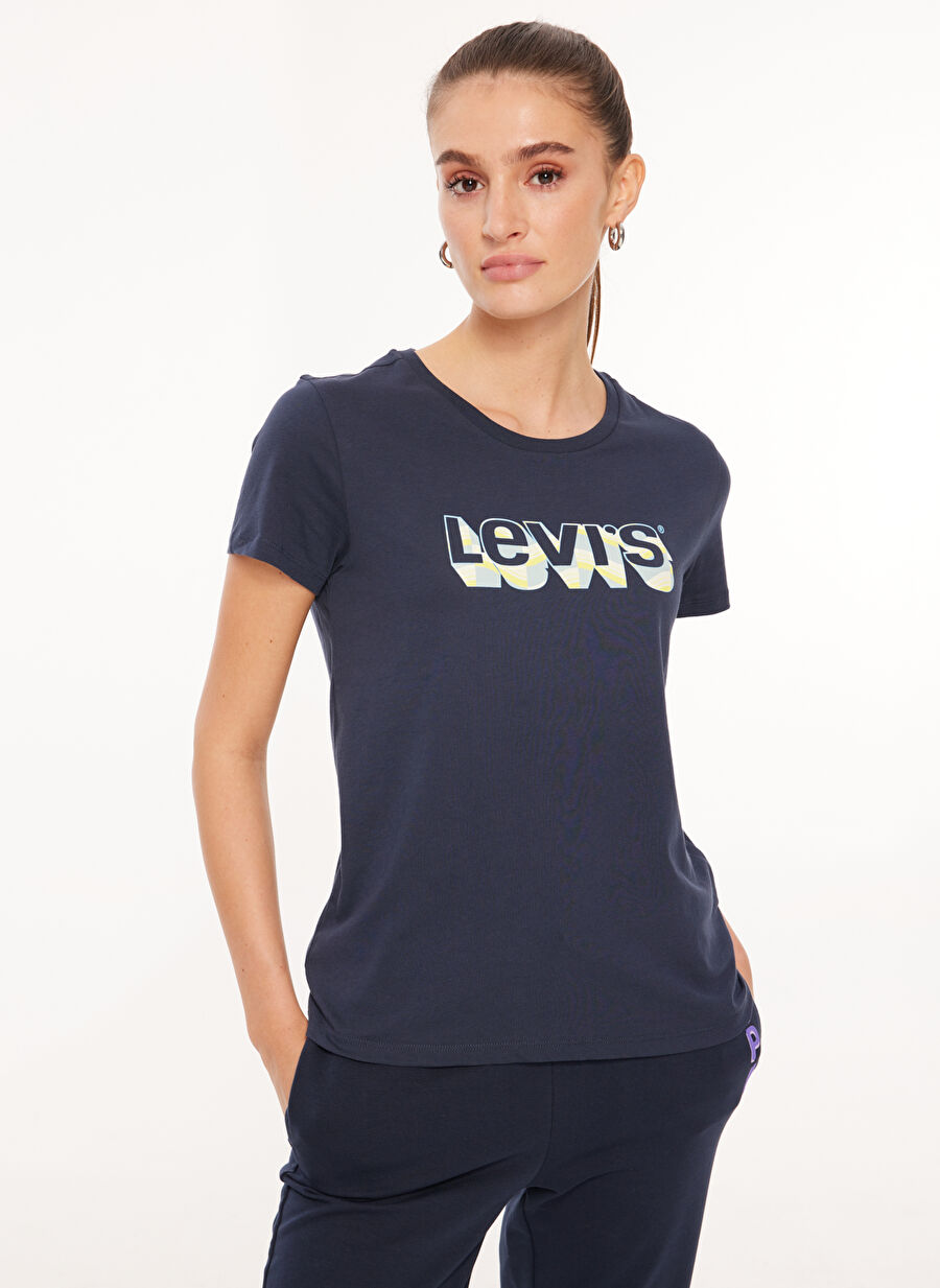 Levis Bisiklet Yaka Baskılı Mavi Kadın T-Shirt 23771-0446