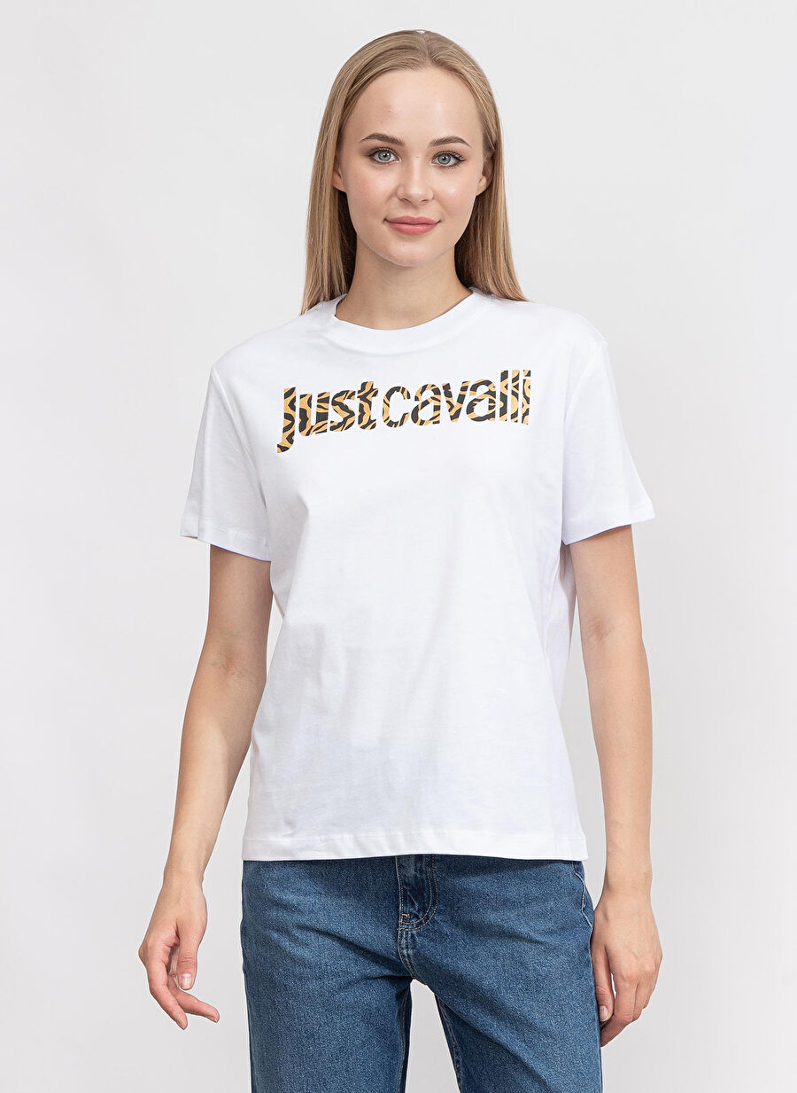 Just Cavalli Bisiklet Yaka Baskılı Siyah Kadın T-Shirt 74PBHG03