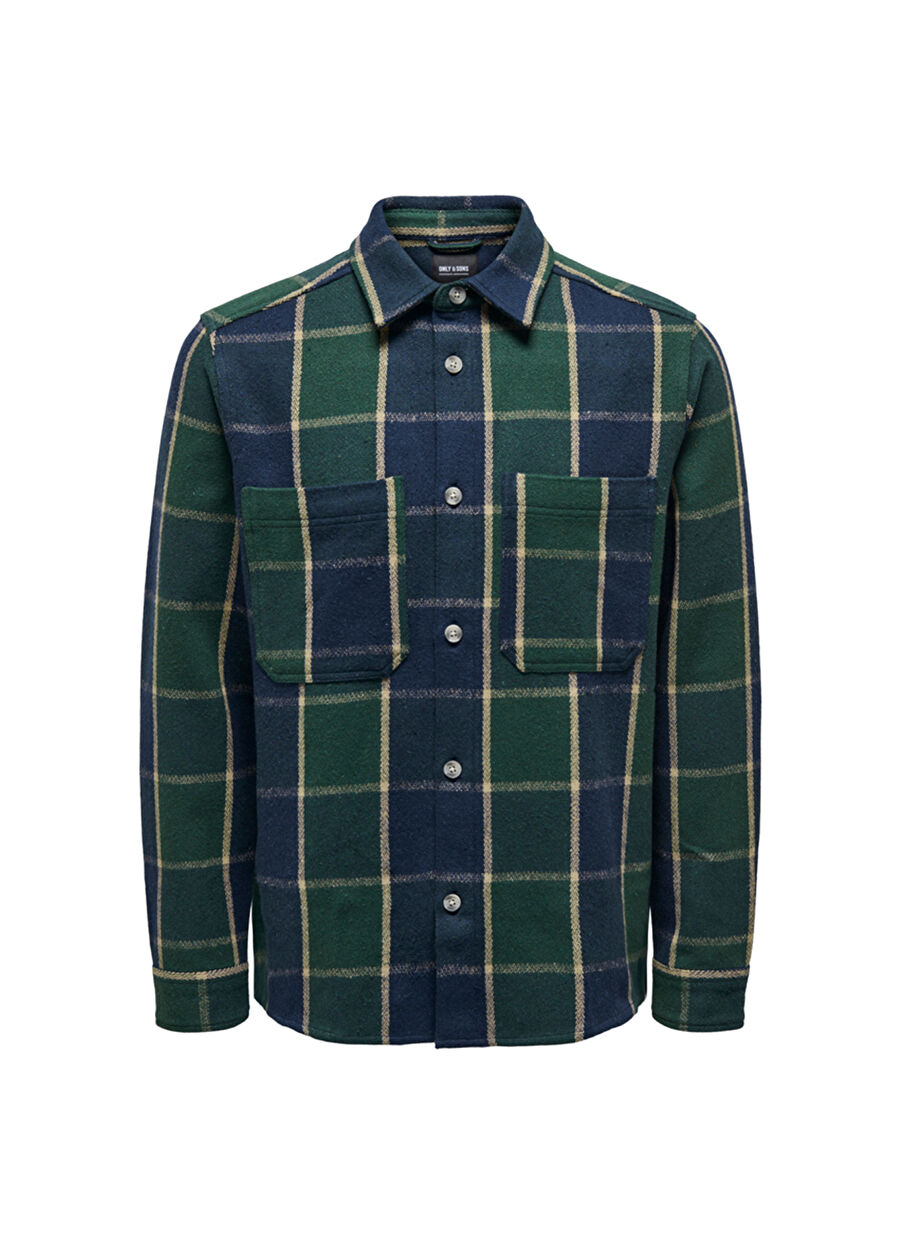 Only & Sons Rahat Yeşil Kareli Erkek Gömlek ONSLEE OVR LS CHECK SHIRT