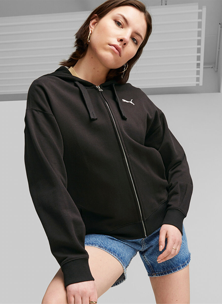 Puma Siyah Kadın Kapüşonlu  Zip Ceket 67600301-HER Full-Zip Hoodie TR