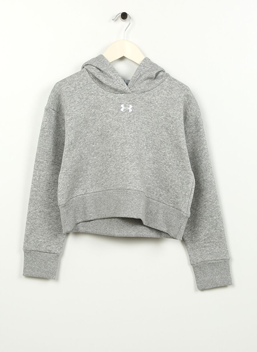 Under Armour Gri Kız Çocuk Kapüşonlu Uzun Kollu Bol Kesim Düz Sweatshirt 1379517-012 UA Rival Fleece Crop Ho