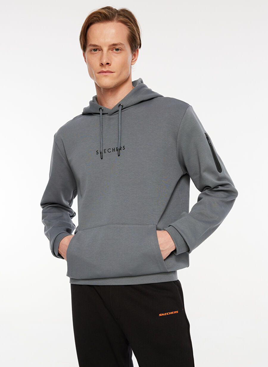 Skechers 022-003M 2XI-Lock Arm Zipped Hoodie Antrasit Erkek Fermuarlı Yaka Regular Fit Sweatshirt