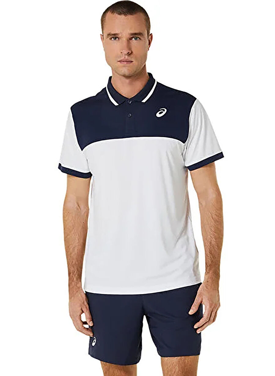 Asics 2041A256-102 MEN COURT POLO SHIRT Beyaz - Mavi Erkek  Normal Kalıp  Polo T-Shirt