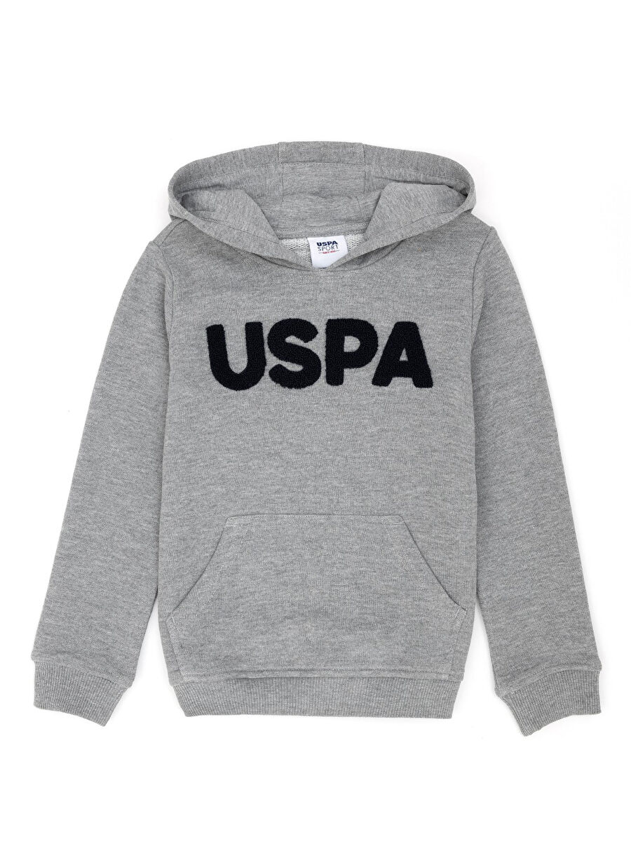 U.S. Polo Assn. Gri Melanj Erkek Çocuk Kapüşonlu Uzun Kollu Sweatshirt JAXELSK023