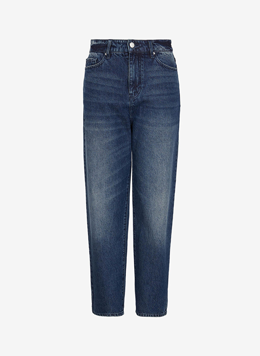 Yüksek Bel Düz Paça Normal Kalıp İndigo Kadın Denim Pantolon 6RYJ81