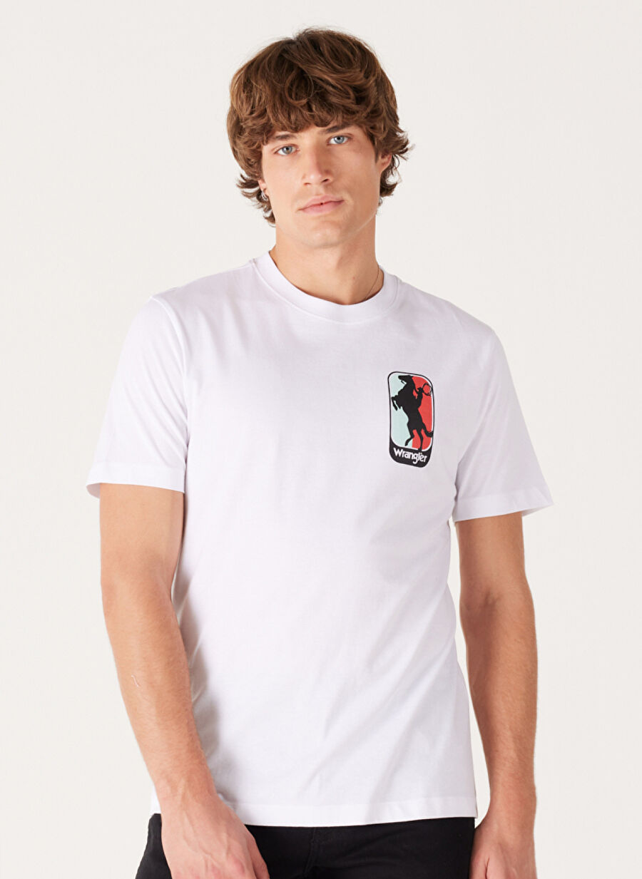 Wrangler Bisiklet Yaka Beyaz Erkek T-Shirt W7CAD3989 Bisiklet Yaka T-shirt