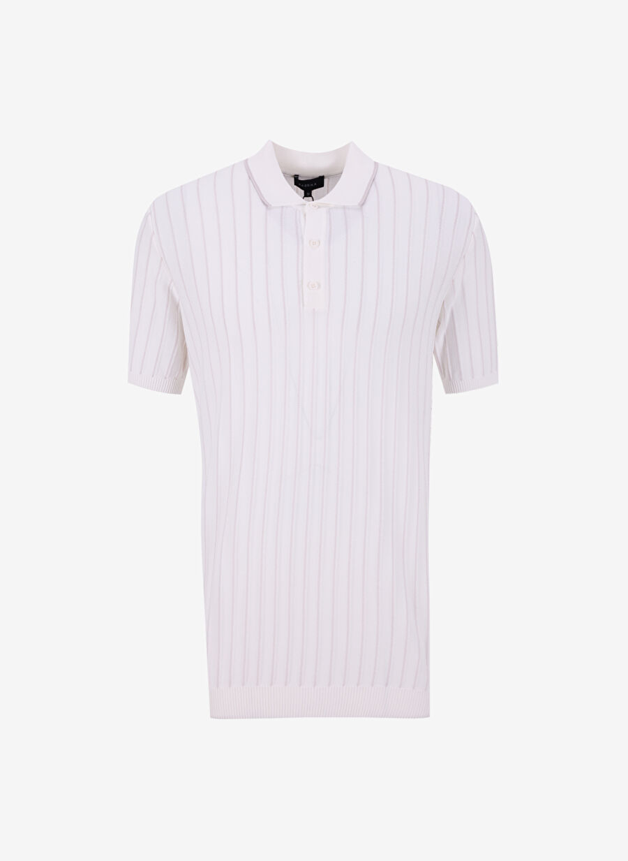 Fabrika Kırık Beyaz Erkek Polo Yaka Basic Rayon Karışımlı Kazak F4SM-KZK 0713