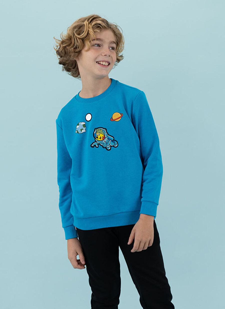 Haribo Nakışlı Erkek Saks Sweatshırt HRBTXT304 Haribo Çocuk Sweatshirt