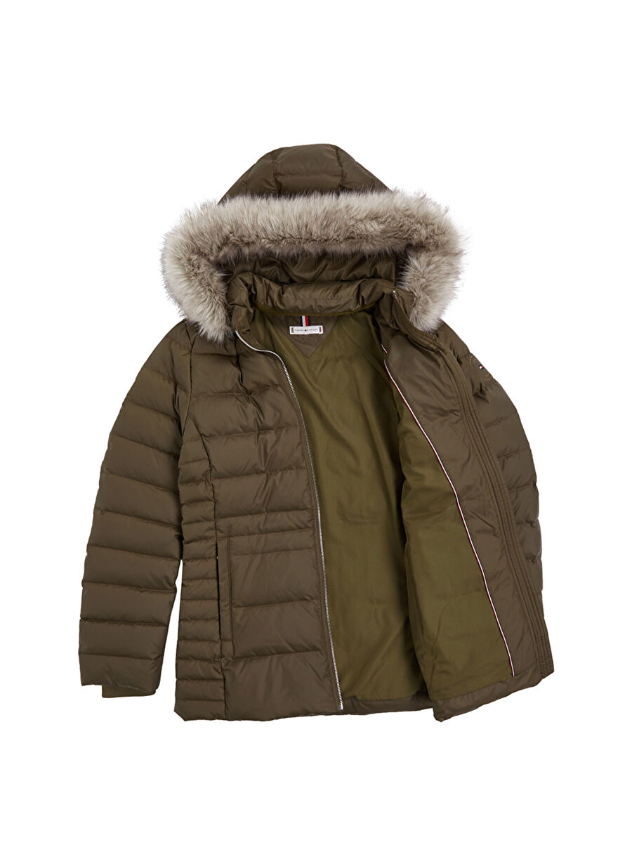 Tommy Hilfiger Haki Kadın Kapüşonlu Kürklü Mont WW0WW39746RBN - 1