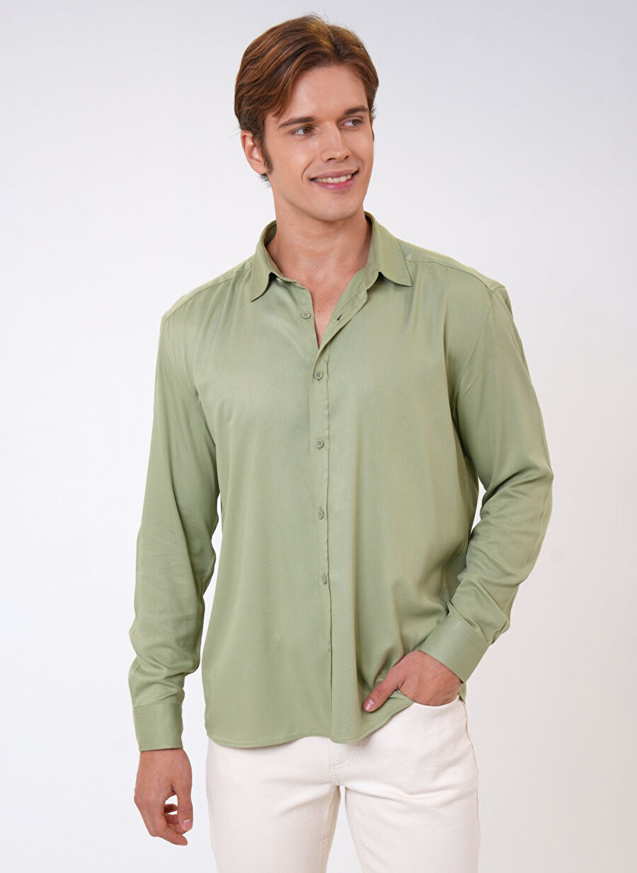 Back and Bond Loose Fit Klasik Yaka Düz Mint Erkek Gömlek B33W20060 Boyner