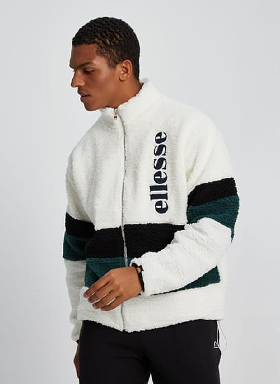 Ellesse EM104-ECR-Erkek Zip Ceket Ekru Dik Yaka Normal Kalıp Zip Ceket