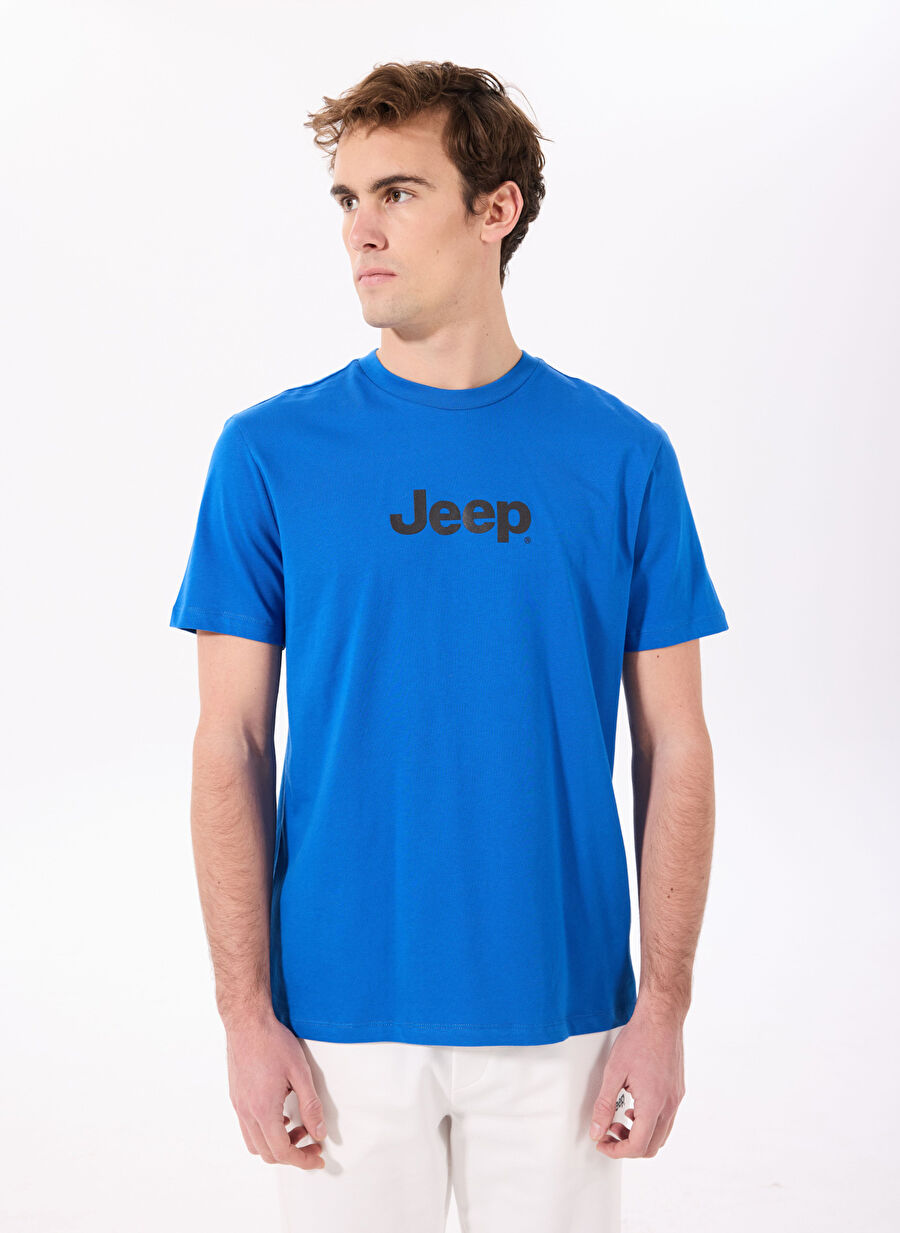 Jeep Mavi Erkek Bisiklet Yaka Basic Baskılı T-Shirt J4SM-TST7246