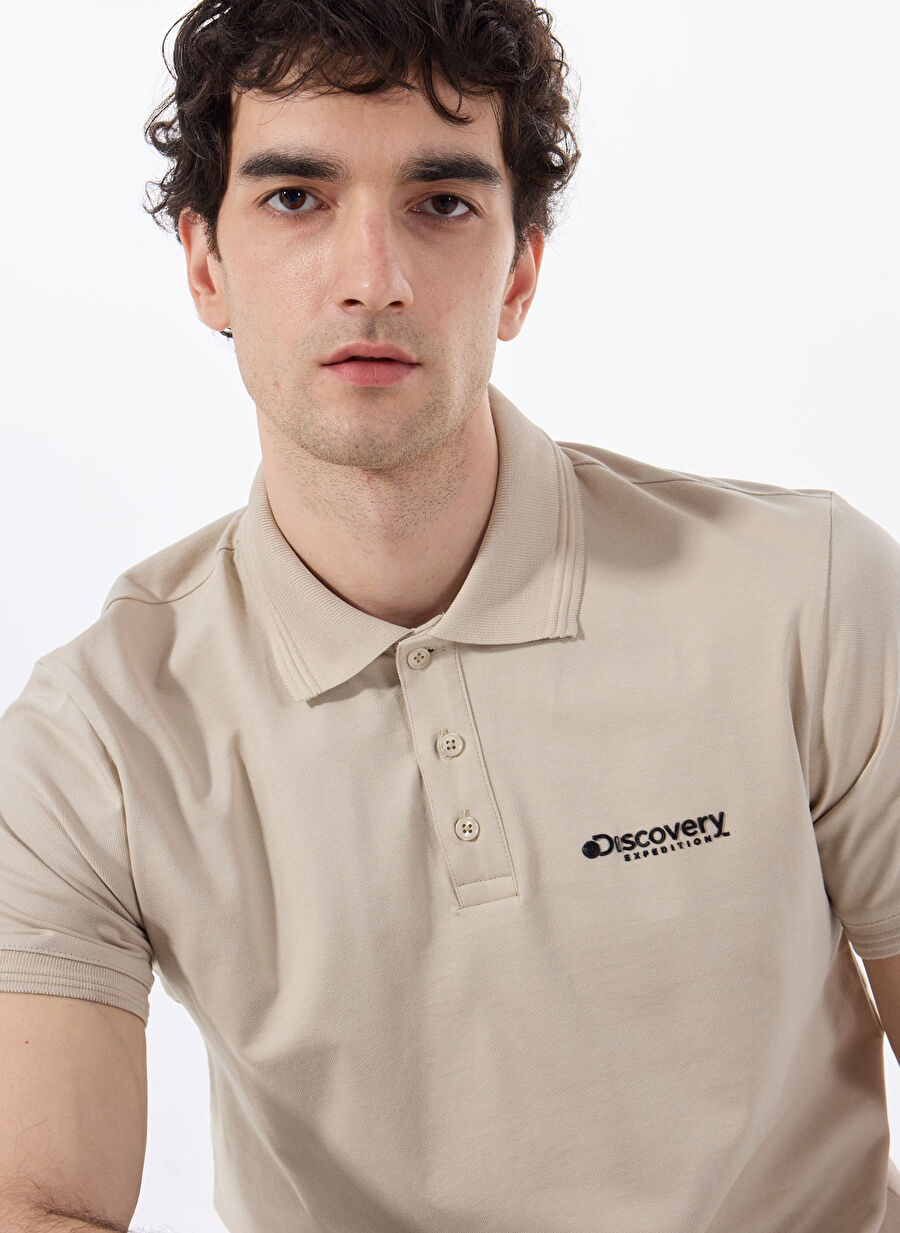 Discovery Expedition Bej Erkek Polo Yaka Basic Polo T-Shirt D4SM-TST3248