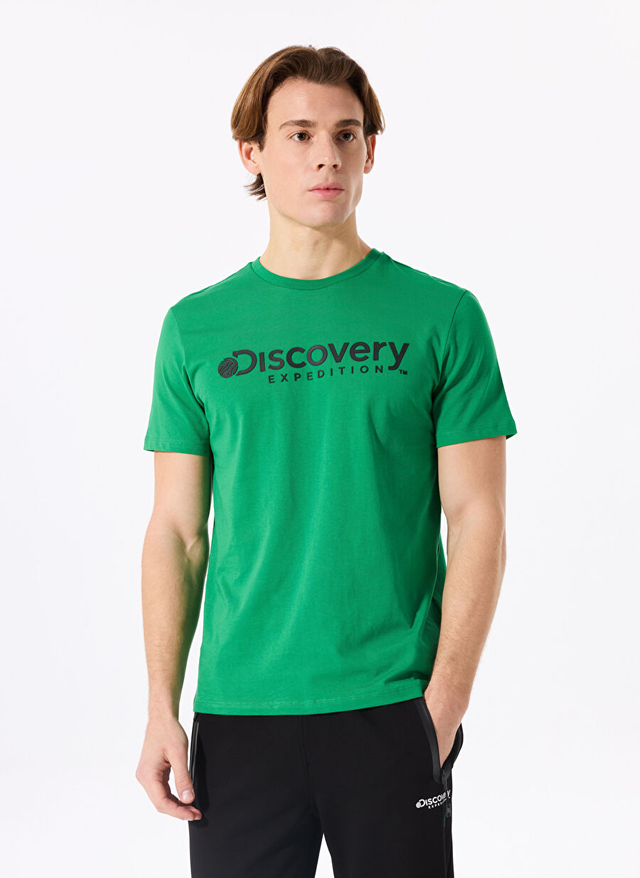 【DISCOVERY EXPEDITION】Washing Outdoor T-Shirt‐YELLOWGREEN Discovery Expedition Yeşil Erkek Bisiklet Yaka T-Shirt D4sm