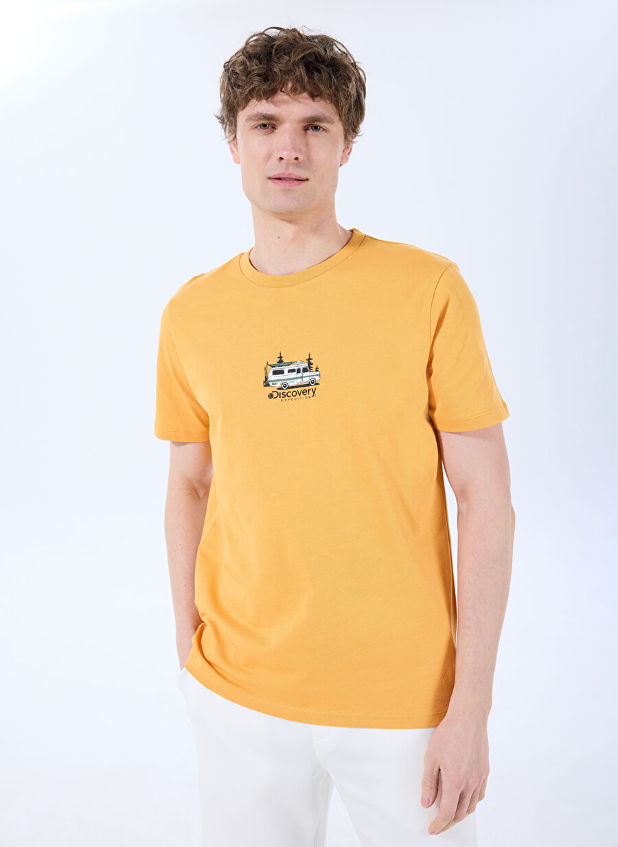 Discovery Expedition Turuncu Erkek Bisiklet Yaka Relaxed Fit Baskılı T-Shirt D4SM-TST3258