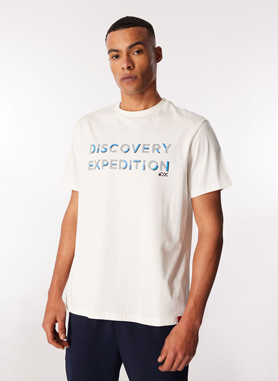 Discovery Expedition Beyaz Erkek Bisiklet Yaka Baskılı T