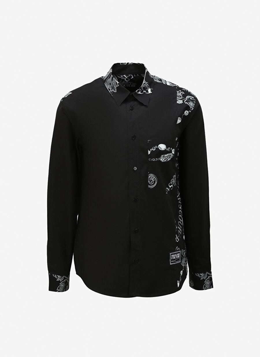 Versace Jeans Couture Slim Fit Gömlek Yaka Siyah Erkek Gömlek 75GAL205NS277899