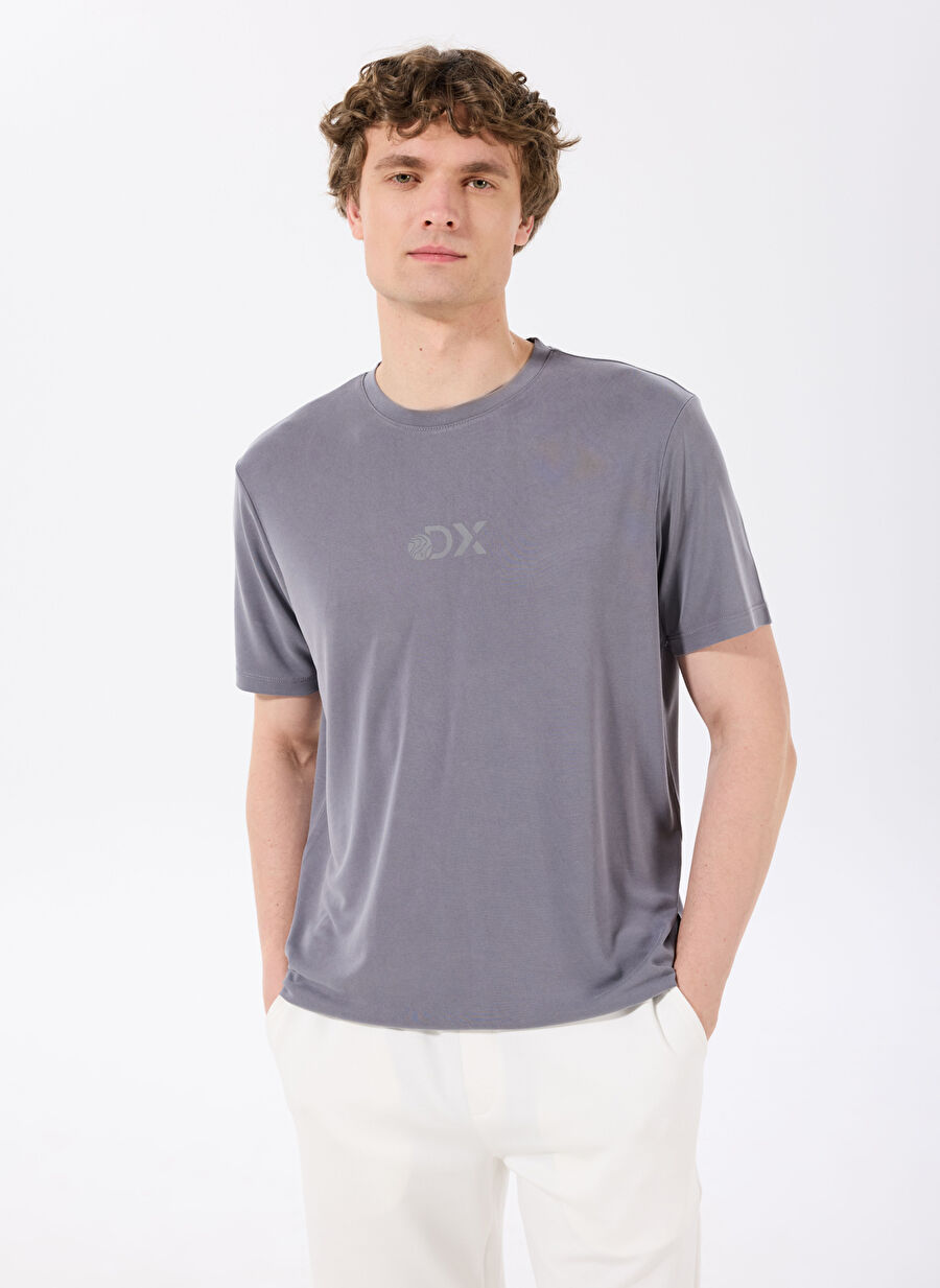Discovery Expedition Antrasit Erkek Bisiklet Yaka Relaxed Baskılı T-Shirt D4SM-TST3282