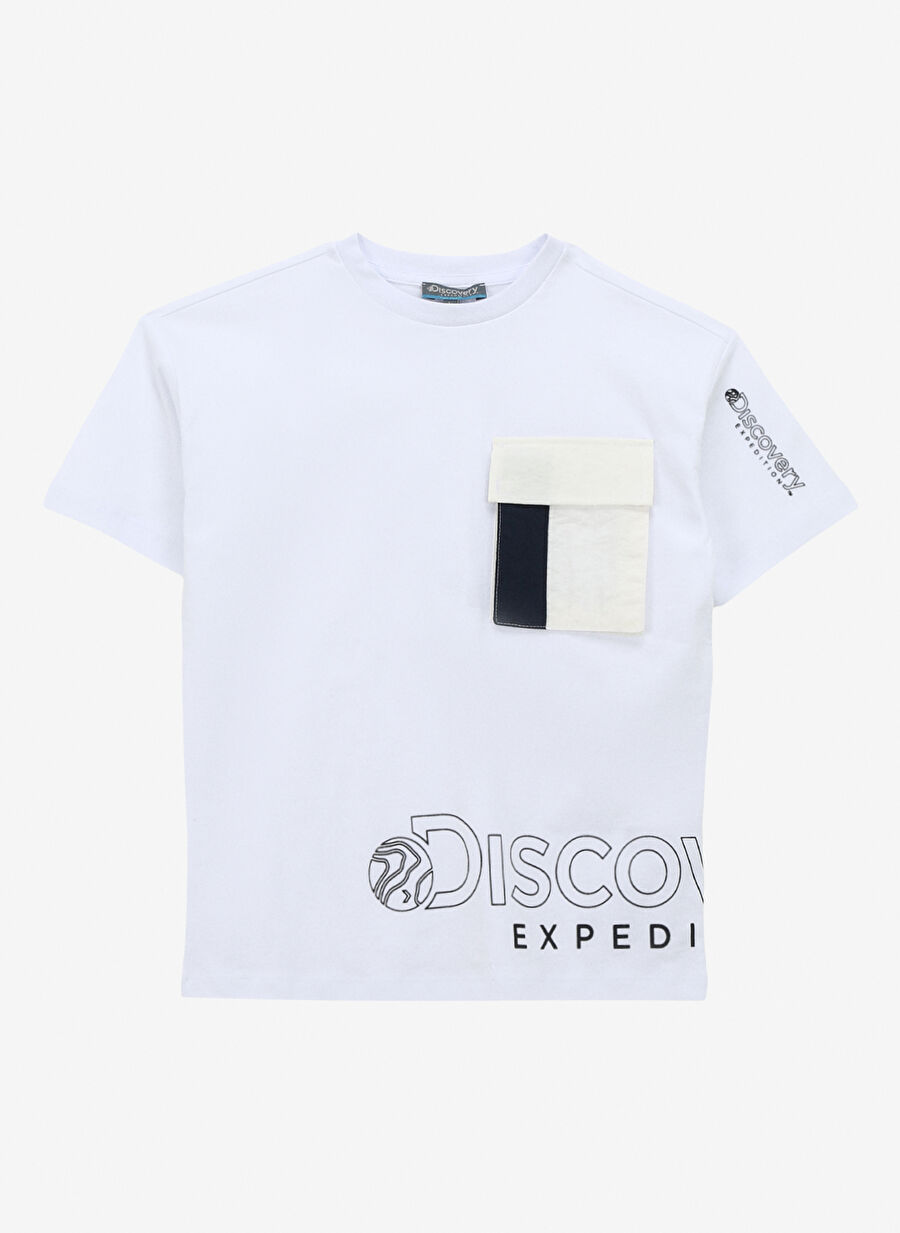 Discovery Expedition Beyaz Erkek Çocuk Bisiklet Yaka Oversize Baskılı T-Shirt D4SB-TST3044