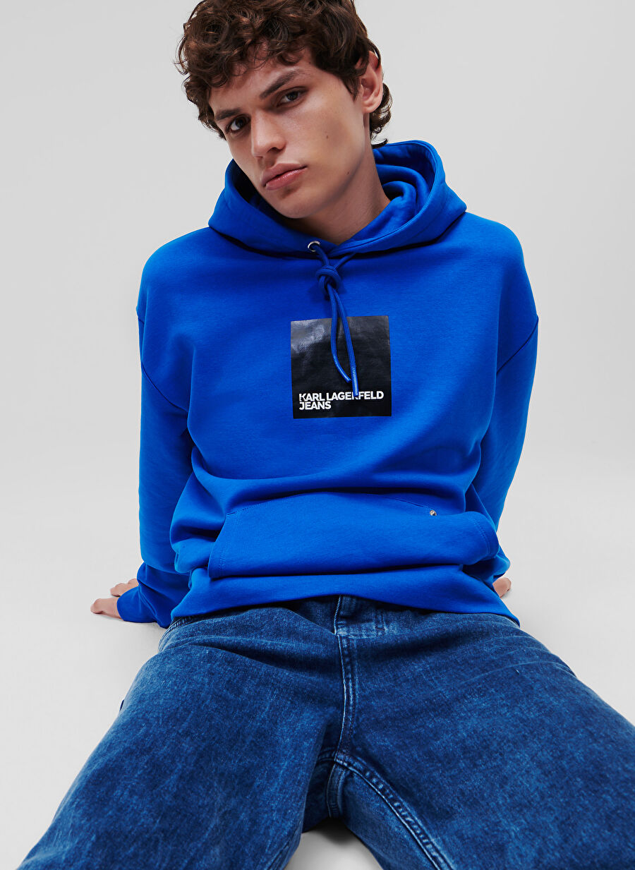 Karl Lagerfeld Jeans Kapüşon Yaka Mavi Erkek Sweatshırt