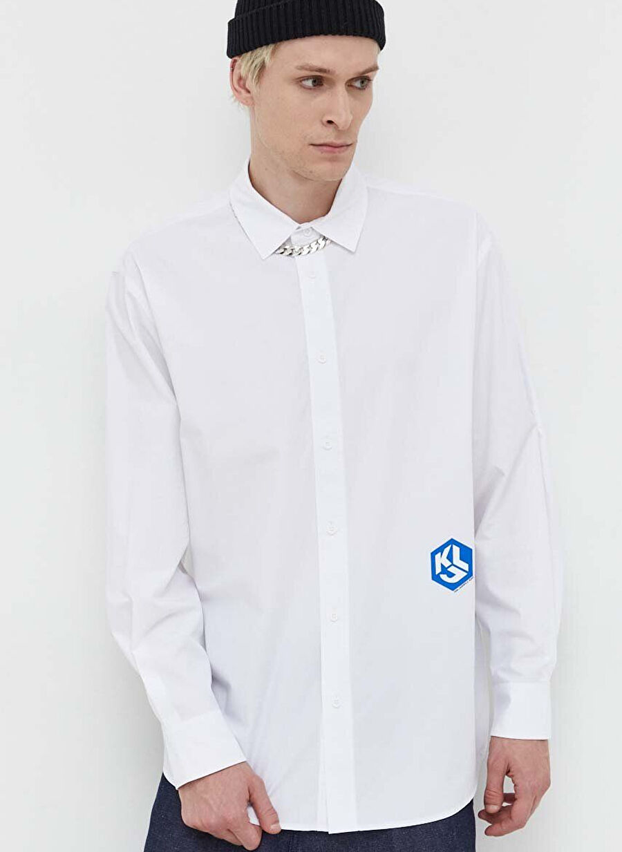 Normal Kalıp Beyaz Erkek Gömlek 236D1603_KLJ MONOGRAM SHIRT