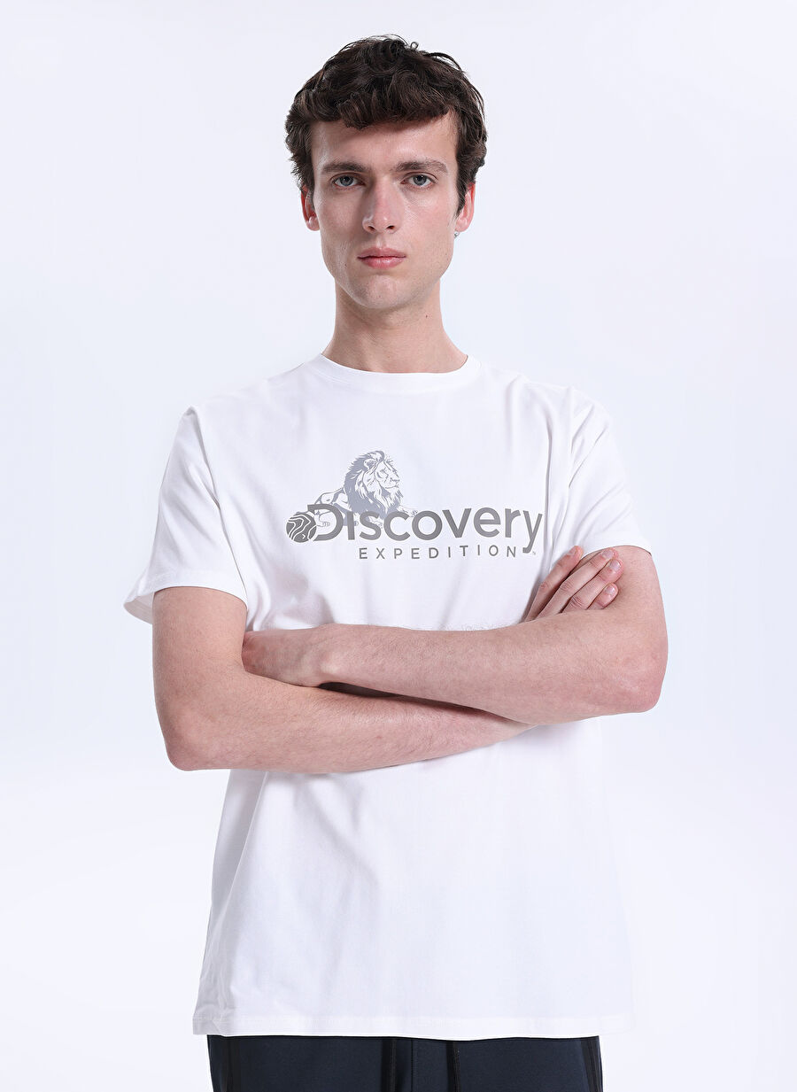 Discovery Expedition Beyaz Pamuk Karışımlı T-Shirt D4SM-TST3311