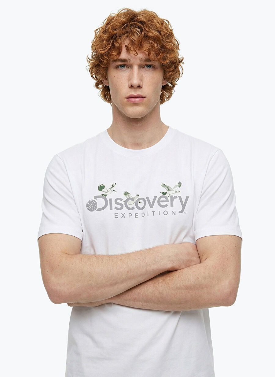 Discovery Expedition Beyaz Pamuk Karışımlı T-Shirt D4SM-TST3310