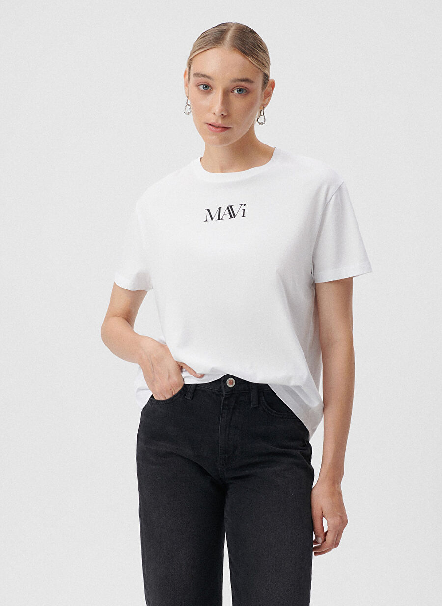 Mavi Bisiklet Yaka Beyaz Kadın T-Shirt M1611594-620-MAVI LOGO TSHIRT