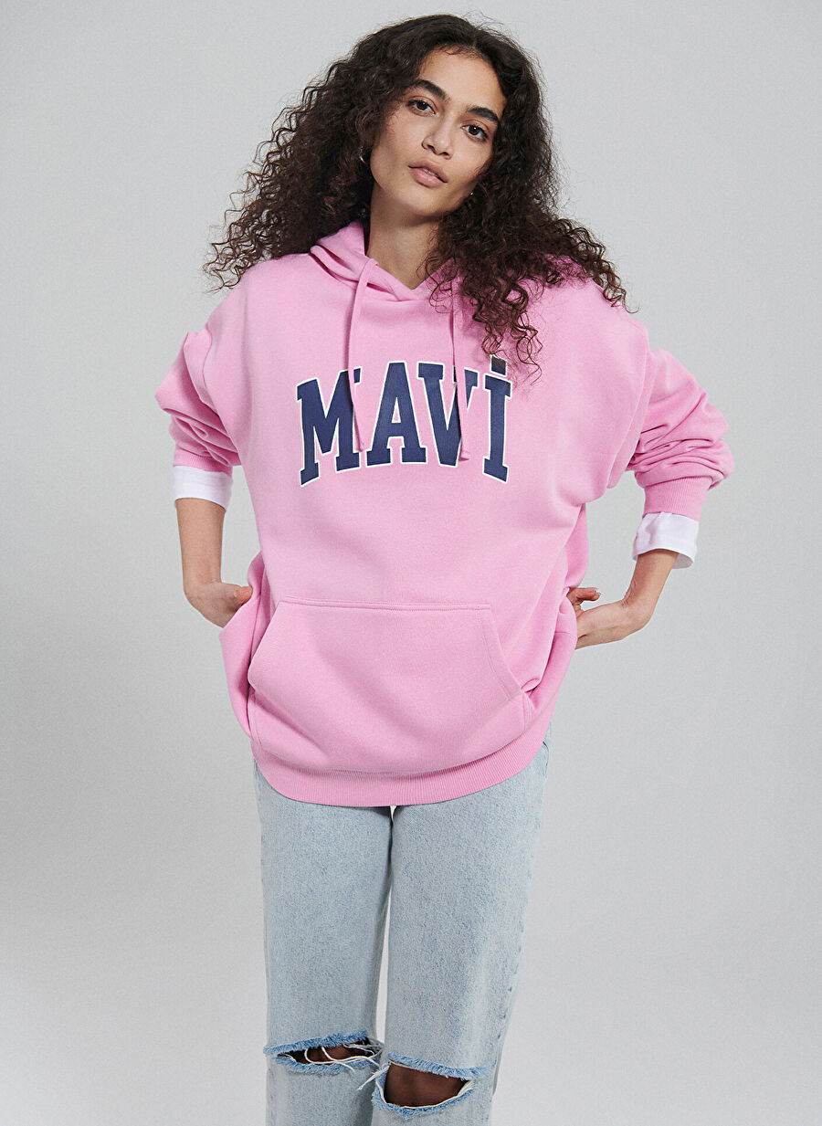 LOGO KAPÜŞONLU Yaka Pembe Kadın Sweatshırt M1600361-71038