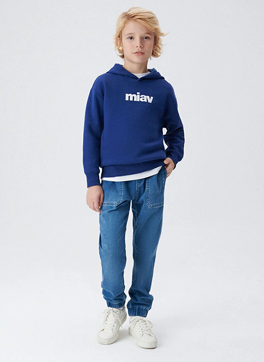 Mavi Baskılı Erkek Çocuk Koyu Saks Sweatshırt MIAV BASKILI KAPÜŞONLU SWEATSHIRT B - 1
