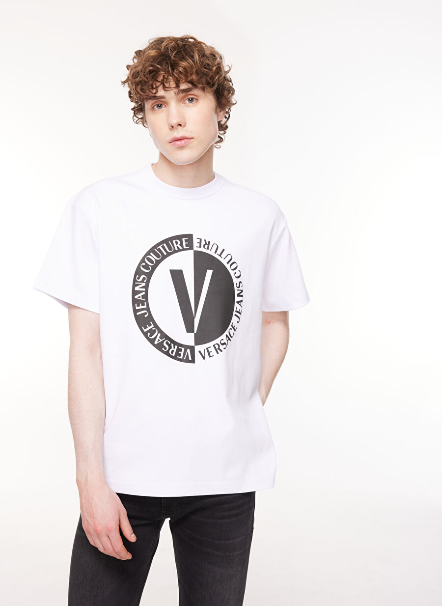 Versace Jeans Couture Bisiklet Yaka Beyaz Erkek T-Shirt