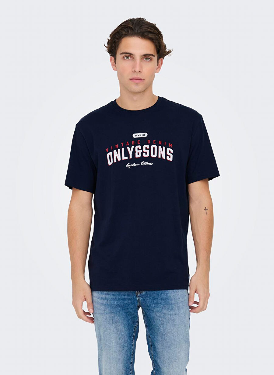 Only & Sons Lacivert Erkek Normal Baskılı T-Shirt ONSLENNY LIFE REG VINTAGE PRINT TEE