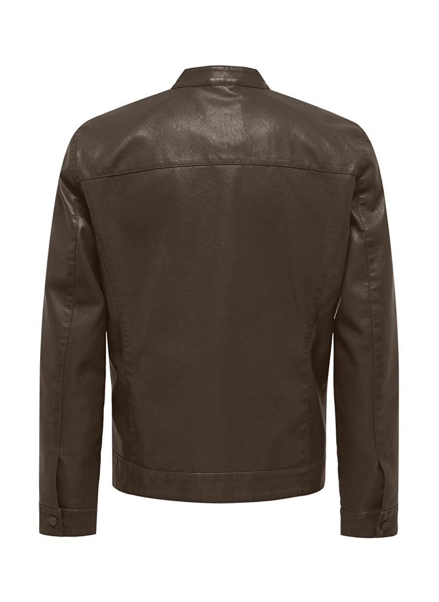 Normal Kalıp Kahve Erkek Ceket ONSMIKE PU RACER JACKET OTW VD NOOS