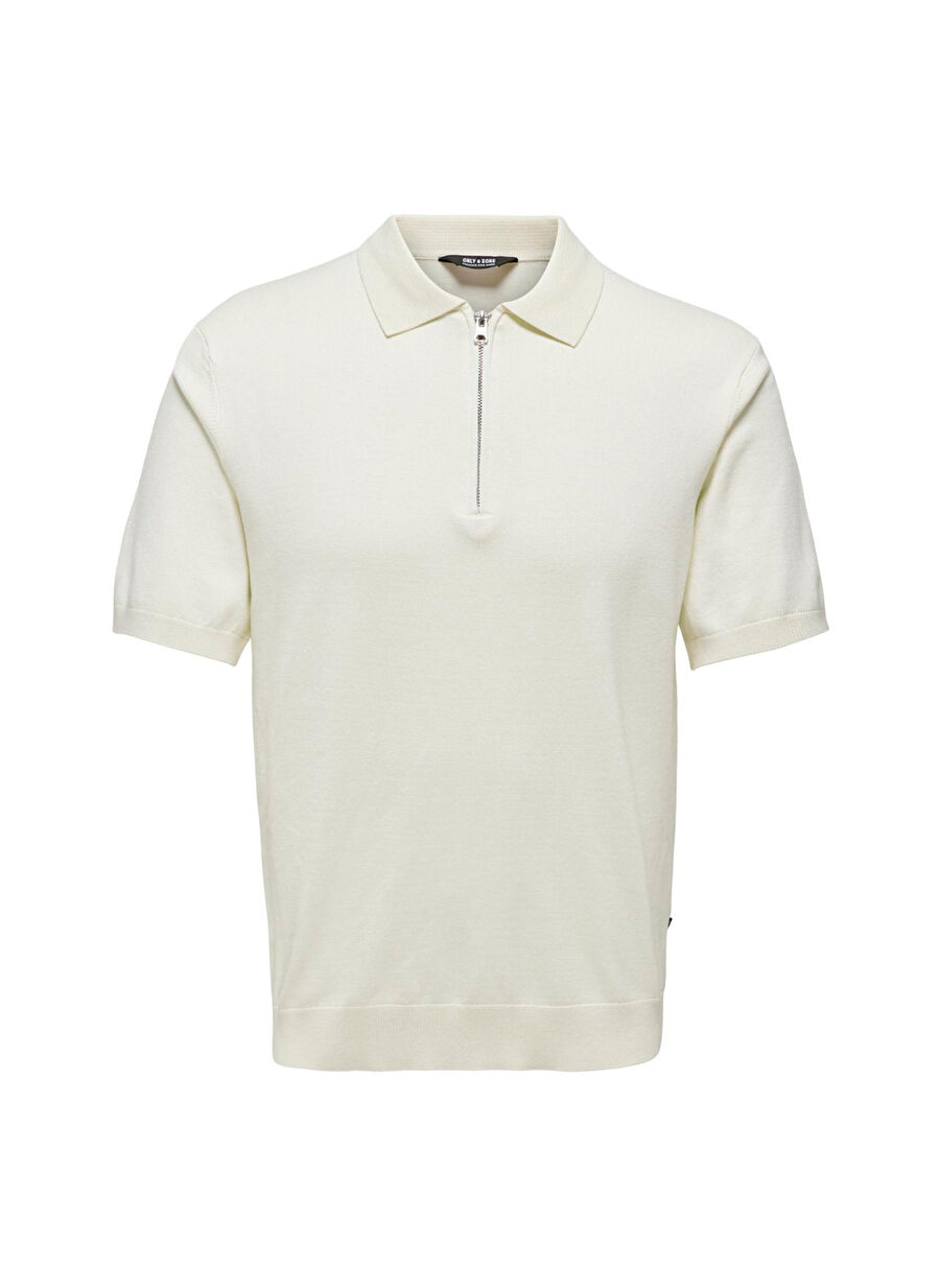 Only & Sons Düz Krem Erkek Polo T-Shirt ONSWYLER LIFE REG 14 SS ZIP POLO KN