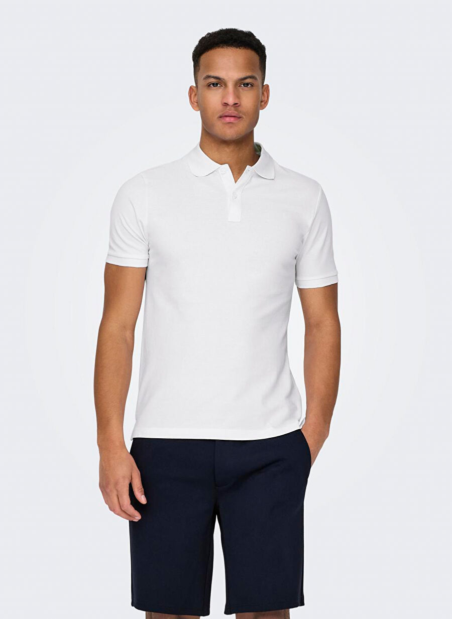 Only & Sons Beyaz Erkek Dar Düz Polo T-Shirt ONSTRAY SLIM SS POLO